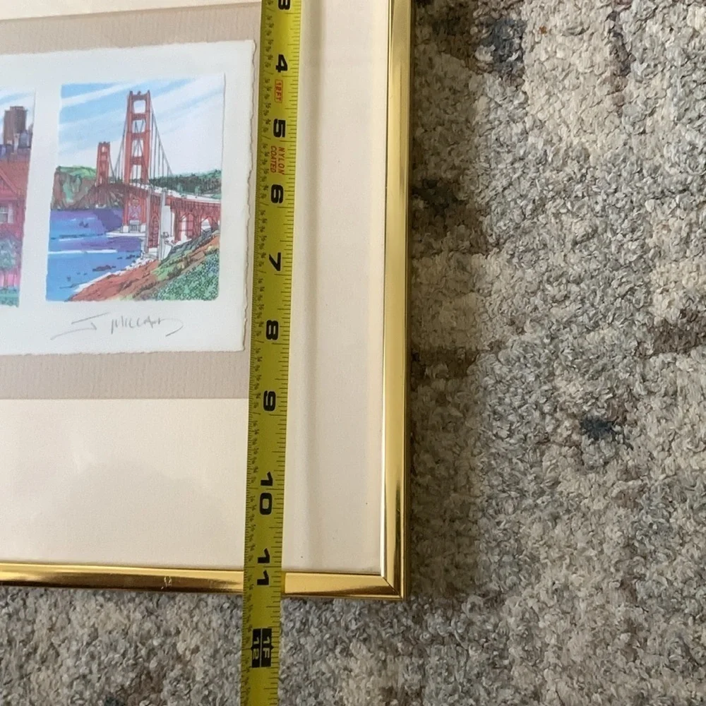 James Millard Golden Gate Bridge Watercolored Matted Print Signed By Artist gold